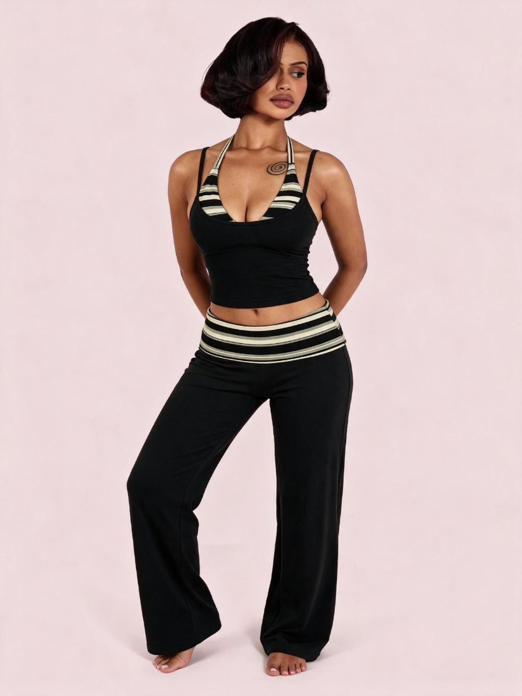 Striped Foldover Pants