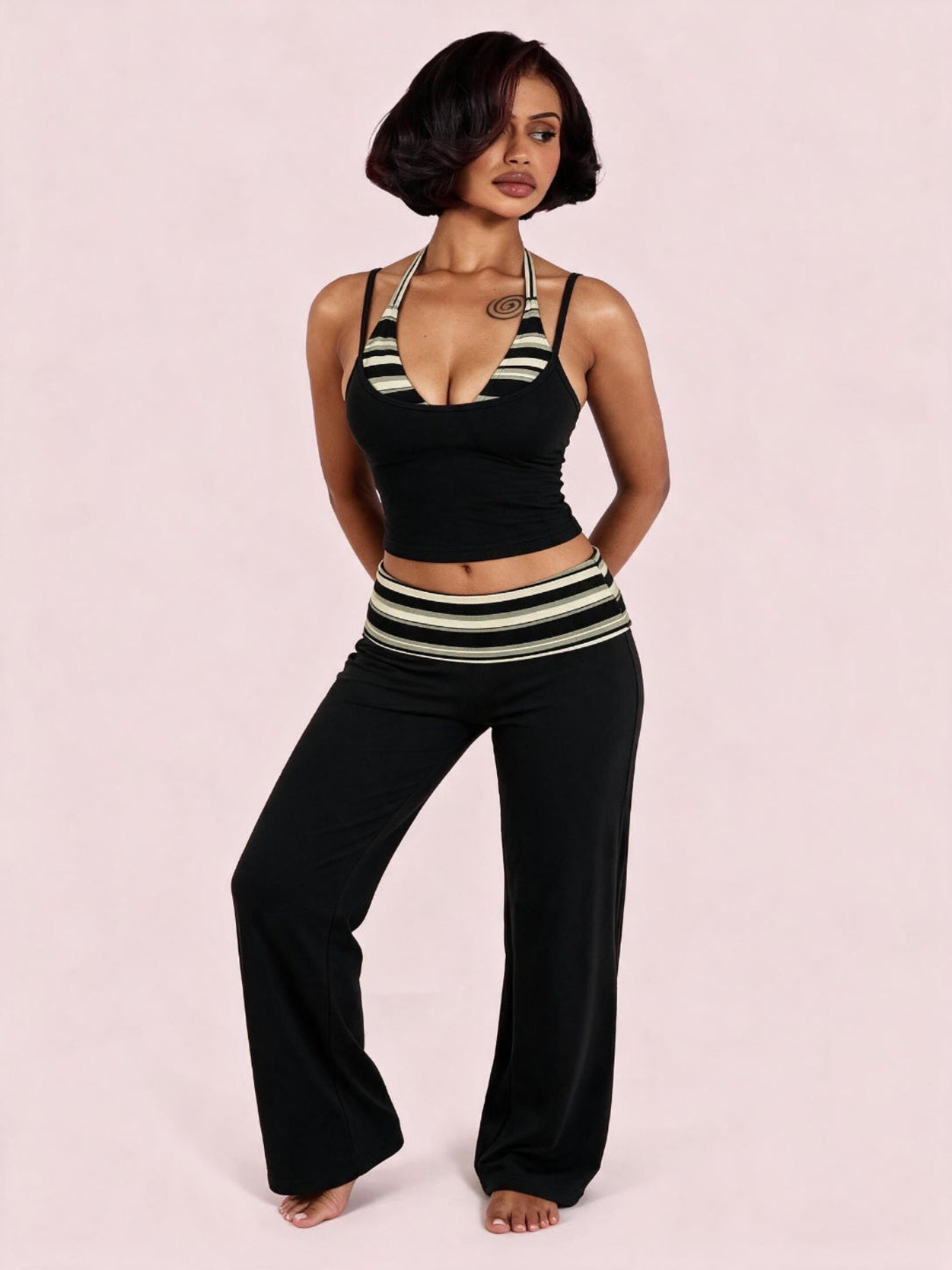 Striped Foldover Pants